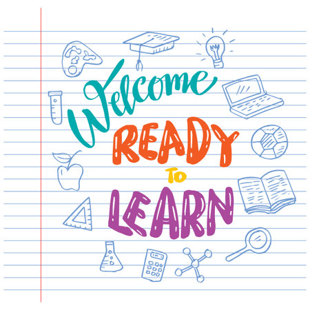 Welcome ready to learn with note paper background. Wall art for classroom posterのイラスト素材