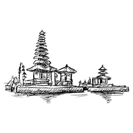 Sketch drawing of Bali templeのイラスト素材