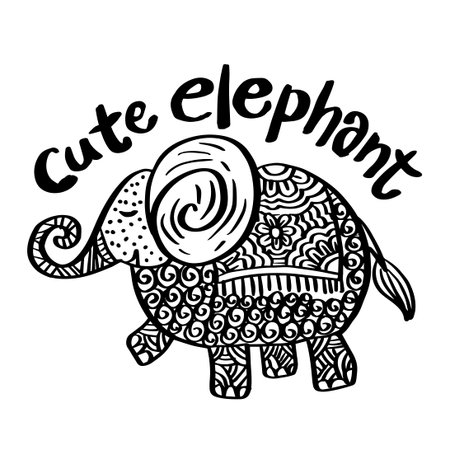Hand drawn doodle cute elephantのイラスト素材