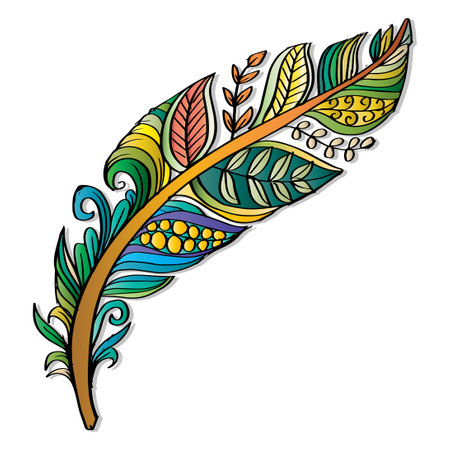Doodle feather with floral ornament.のイラスト素材