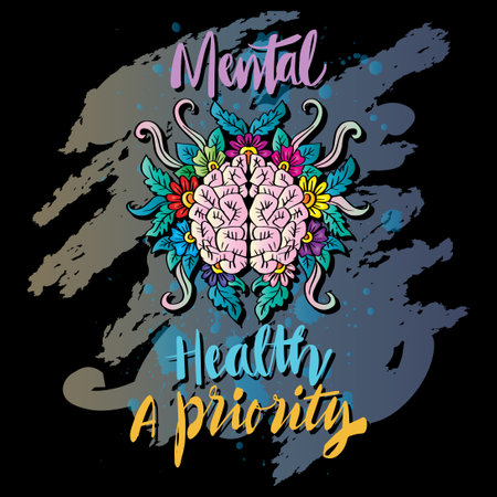 Mental health a priority, hand lettering.  Poster quotes.のイラスト素材