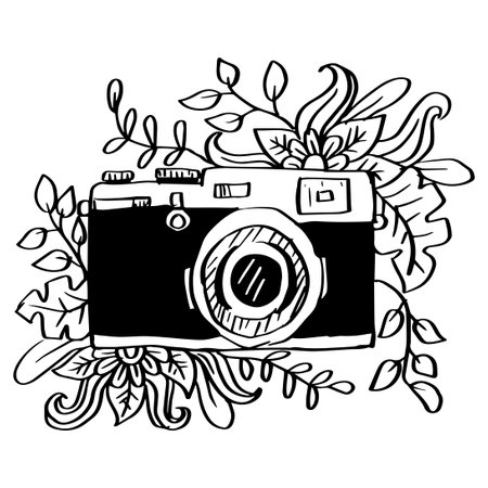 Vintage camera with floral decoration.のイラスト素材