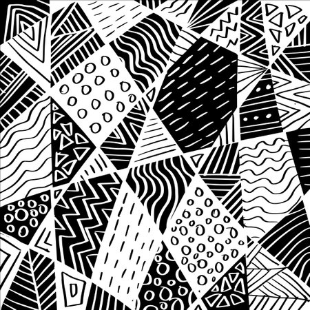 Abstract doodle line art pattern black and whiteのイラスト素材