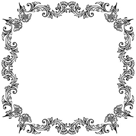 Doodle drawing floral frame background on black and white.のイラスト素材