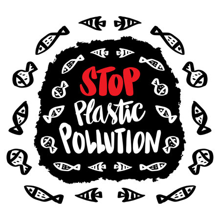 Stop plastic pollution, hand lettering typography. Poster quotes concept.のイラスト素材