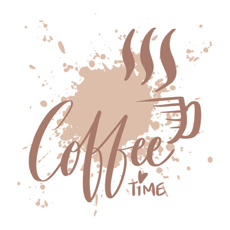 Coffee time, hand lettering. Greeting card concept.のイラスト素材