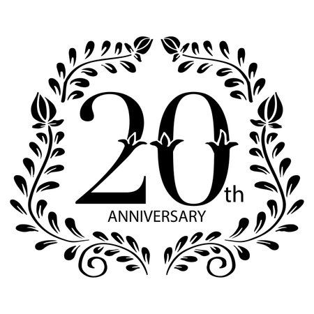 20 years anniversary  in ornate frame with floral decorationのイラスト素材