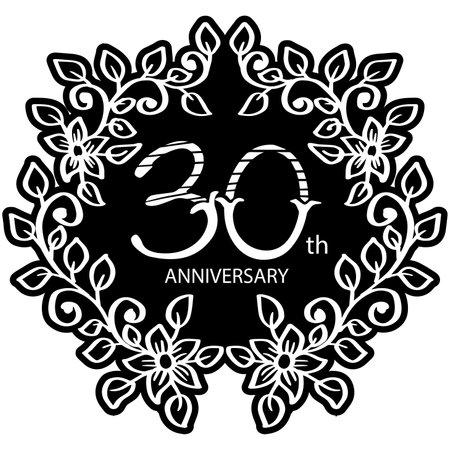 30 years anniversary  in ornate frame with floral decorationのイラスト素材