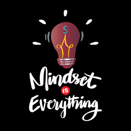 Hand drawn vector abstract stock graphic illustration with lightbulb and word Mindset is everything. Motivational quote.のイラスト素材