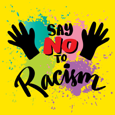 Say no to racism. Hand drawn lettering. Vector illustration.のイラスト素材