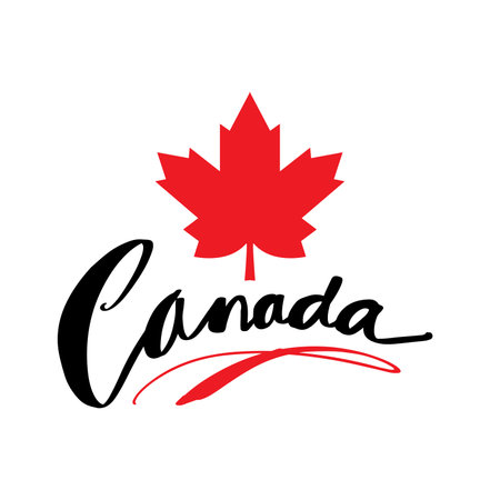 Canada lettering with maple leaf on white background. Vector illustration.のイラスト素材