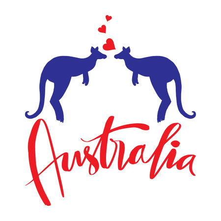 Kangaroos and hearts on a white background. Vector illustration. Australia travel landmark. World country travel landmark icon.のイラスト素材