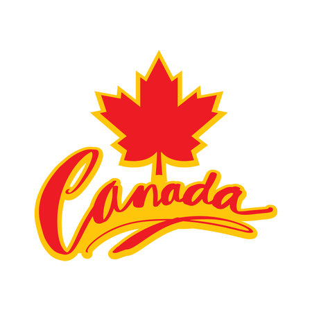 Canada. Lettering with maple leaf. Vector illustration on white background.のイラスト素材
