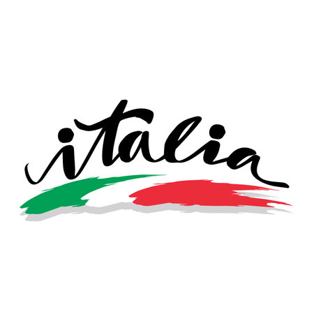 Italia hand lettering with Italian flagのイラスト素材