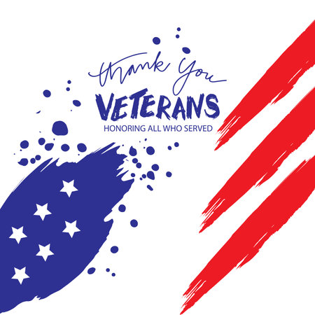 Thank you card design. Happy Veterans Day. Vector illustration. USA flag with brush strokes.のイラスト素材