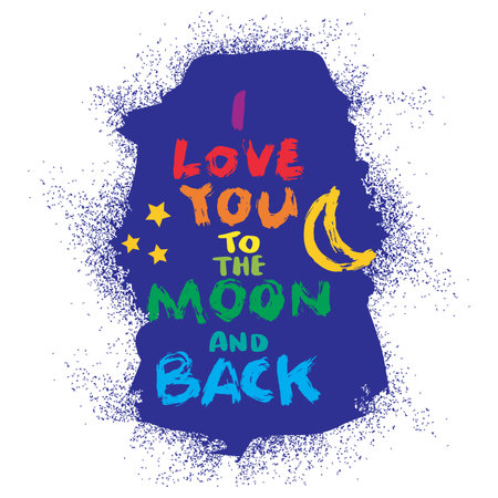 I love you to the moon and back. Hand drawn lettering. Vector illustration.のイラスト素材