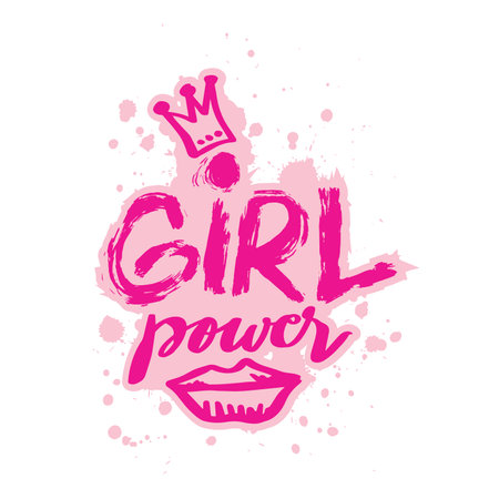 Girl power. Feminism slogan. Hand drawn lettering. Vector grunge illustrationのイラスト素材