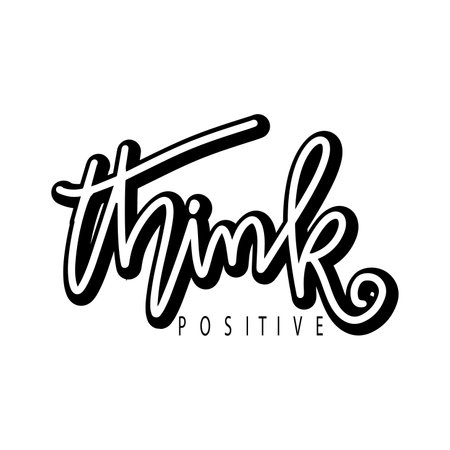 Think positive. Hand drawn lettering phrase isolated on white background. Vector illustration.のイラスト素材