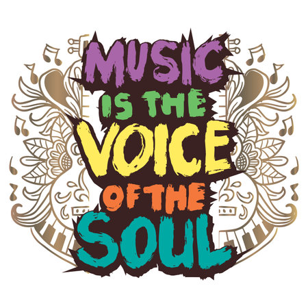 Music is the voice of the soul. Hand lettering. Vector illustrationのイラスト素材