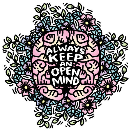 Always keep an open mind. Hand drawn motivational quote. Vector illustration.のイラスト素材