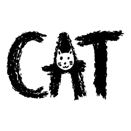 Cat. Hand drawn lettering. Grunge style. Vector illustration.のイラスト素材