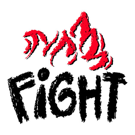 Fight lettering. Hand drawn lettering. Vector illustration isolated on white background.のイラスト素材