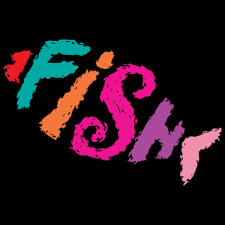Fish. Freehand lettering. Grunge calligraphy. Vector illustration.のイラスト素材