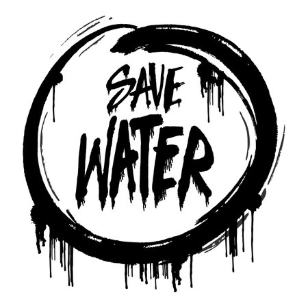 Save water grunge circle stamp. Black and white vector illustration.のイラスト素材