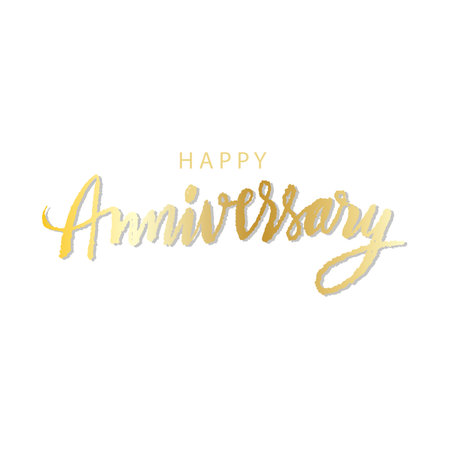 Happy Anniversary lettering design. Gold color. Hand drawn calligraphy. Vector illustration.のイラスト素材