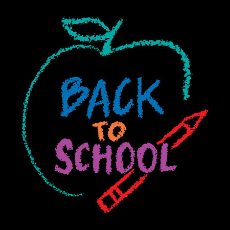 Back to school lettering with apple and pencil. Vector illustration.のイラスト素材