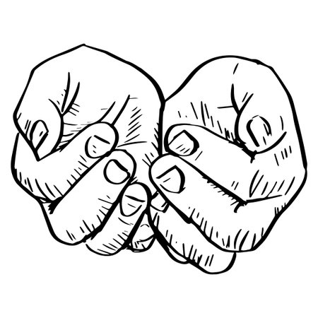 Hands of praying. Hand drawn vector illustration of praying hands.のイラスト素材