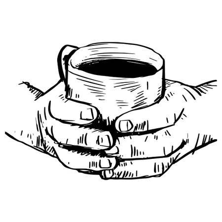Hand holding a cup of coffee. Vector illustration of a hand holding a cup of coffee.のイラスト素材