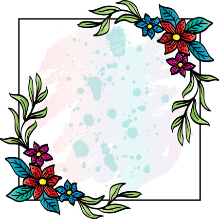 Illustration of floral frame with watercolor splashes.のイラスト素材