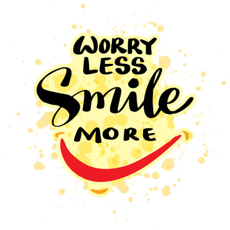 Work less smile more. Inspirational quote. Hand drawn typography poster.のイラスト素材