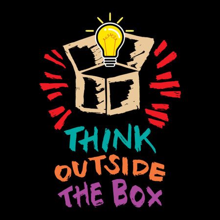 Think outside the box. Inspirational quote. Hand drawn typography poster.のイラスト素材