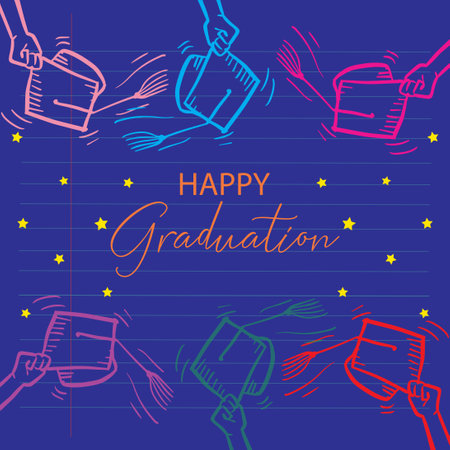 Happy graduation card with hand drawn doodle sketch vector illustration.のイラスト素材