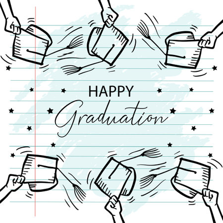 Hand drawn sketch of happy graduation day greeting card. Vector illustration.のイラスト素材