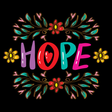 HOPE lettering with floral frame. Hand drawn vector illustration.のイラスト素材