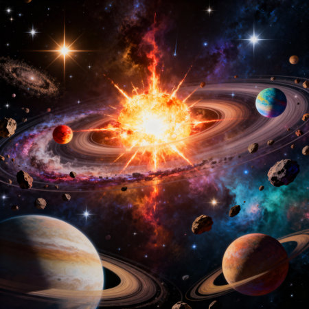 Solar system with planets, stars and galaxies. Elements of this image furnished by NASAの素材