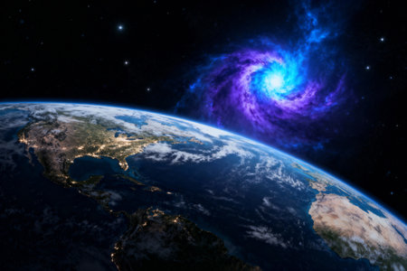 Planet Earth from space with blue nebula. Elements of this image furnished by NASAの素材