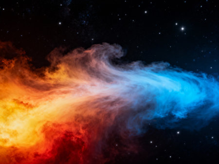 This vibrant image depicts a swirling nebula of color against a starry backdrop, perfect for creative projectsの素材