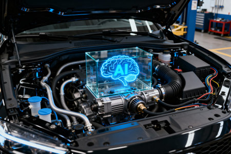 This image shows a conceptual representation of artificial intelligence integrated into automotive technologyの素材