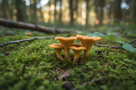 craterellus-tubaeformis-These wild mushrooms are a delicious edible delicacy found in damp, mossy forestsの写真素材