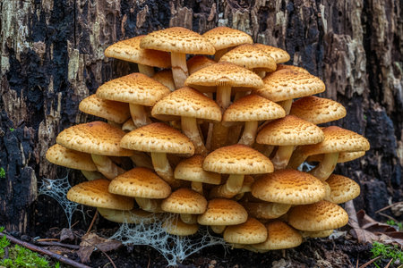 These beautiful mushrooms are growing in a natural environment, adding to the forest's biodiversity and beautyの写真素材