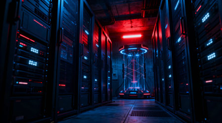 A high-tech server room showcases advanced technology and data processing capabilities