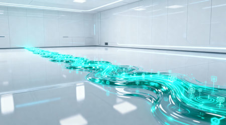 An abstract representation of data transfer or digital communication in a clean, contemporary...
