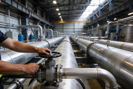 Hands-on maintenance in a high-capacity facility with parallel insulated process lines and visible...