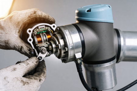 A close-up shot shows a person wearing dirty work gloves carefully taking apart a mechanical...
