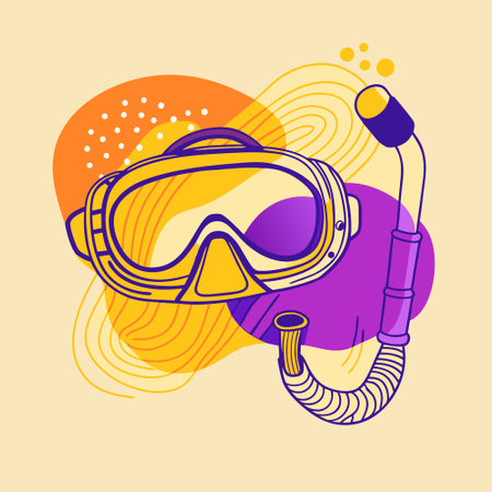 A playful drawing of snorkeling equipment, featuring bold colors and artistic elements, perfect for underwater adventuresのイラスト素材