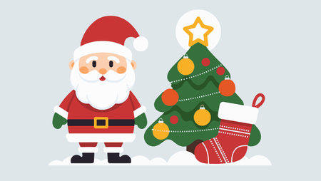 Festive design featuring Santa Claus and holiday decorations. Bright and cheerful vector art, suitable for seasonal print materials and online content.のイラスト素材